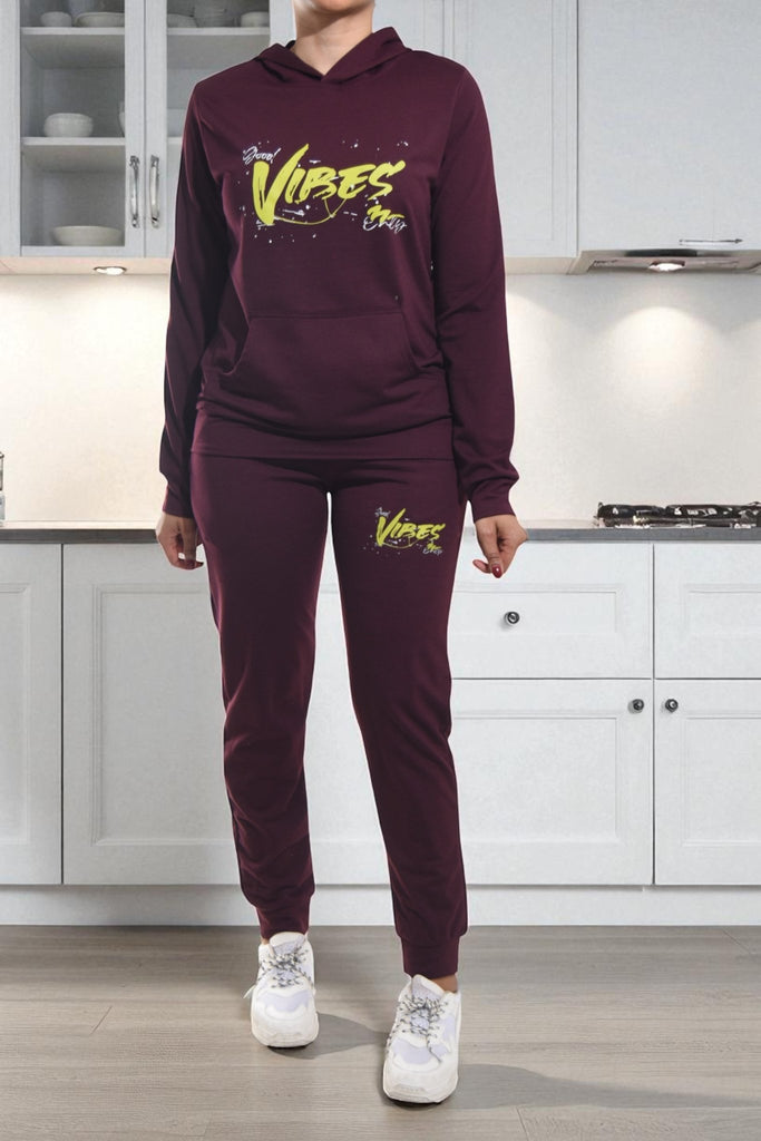 Ladies Maroon Tracksuit Set - Good Vibes - StylePhase SA