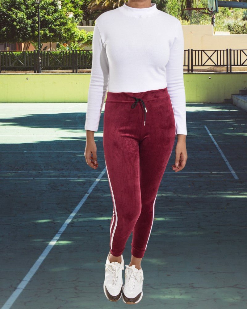 Ladies Maroon Velour Cuffed Jogger - StylePhase SA