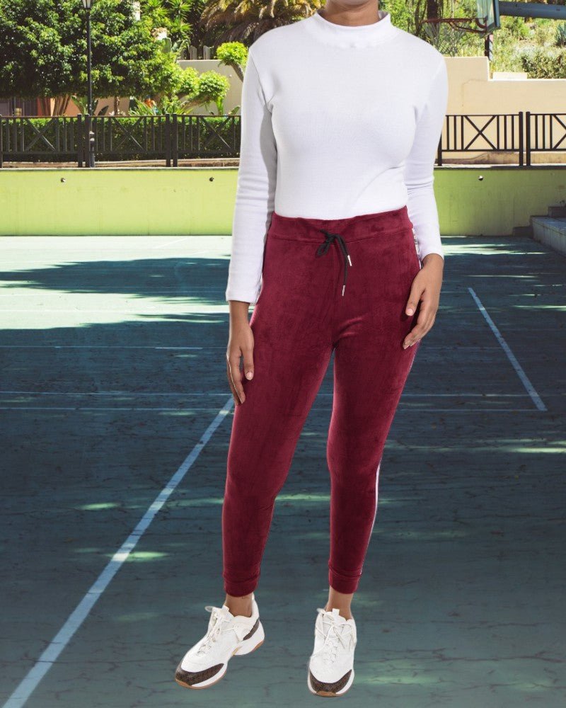 Ladies Maroon Velour Cuffed Jogger - StylePhase SA