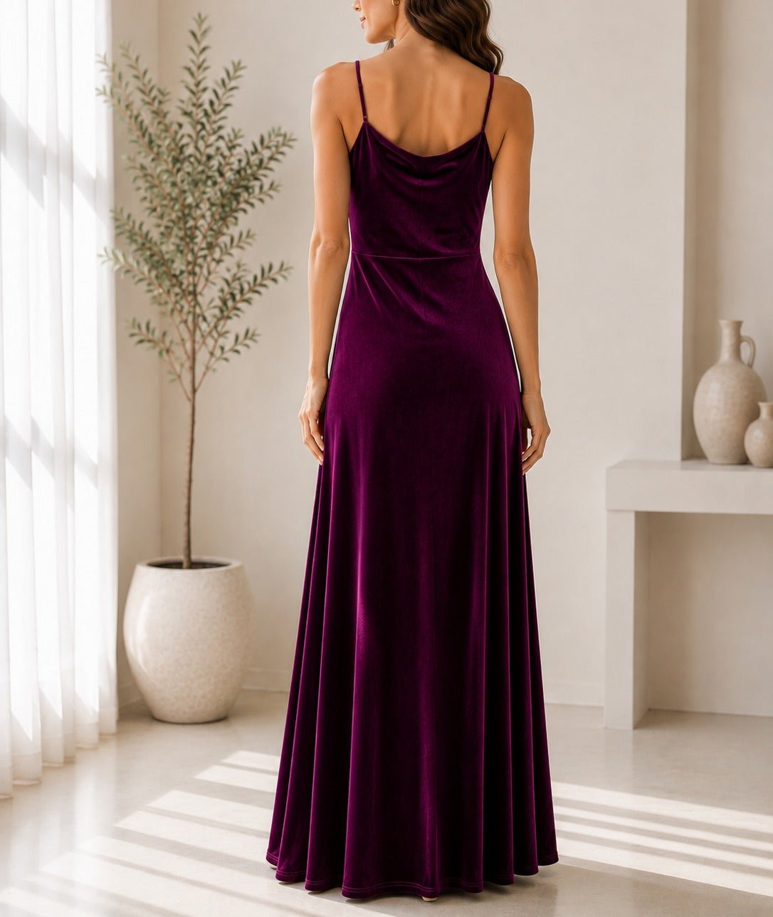 Ladies Maroon Velour Strappy Maxi Dress - StylePhase SA