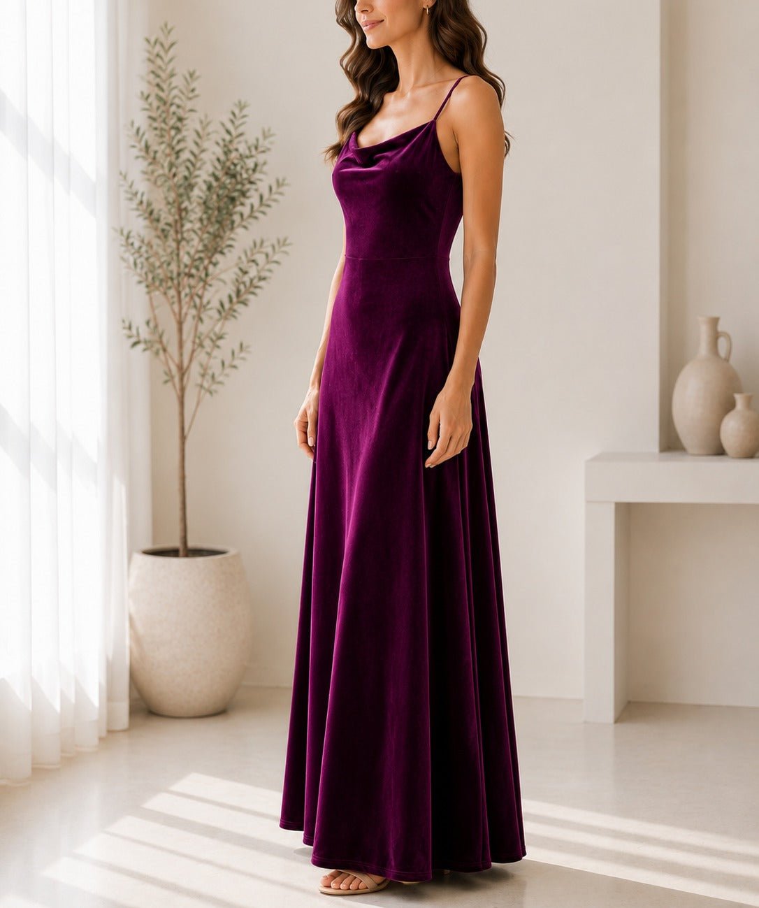 Ladies Maroon Velour Strappy Maxi Dress - StylePhase SA