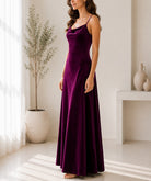 Ladies Maroon Velour Strappy Maxi Dress - StylePhase SA