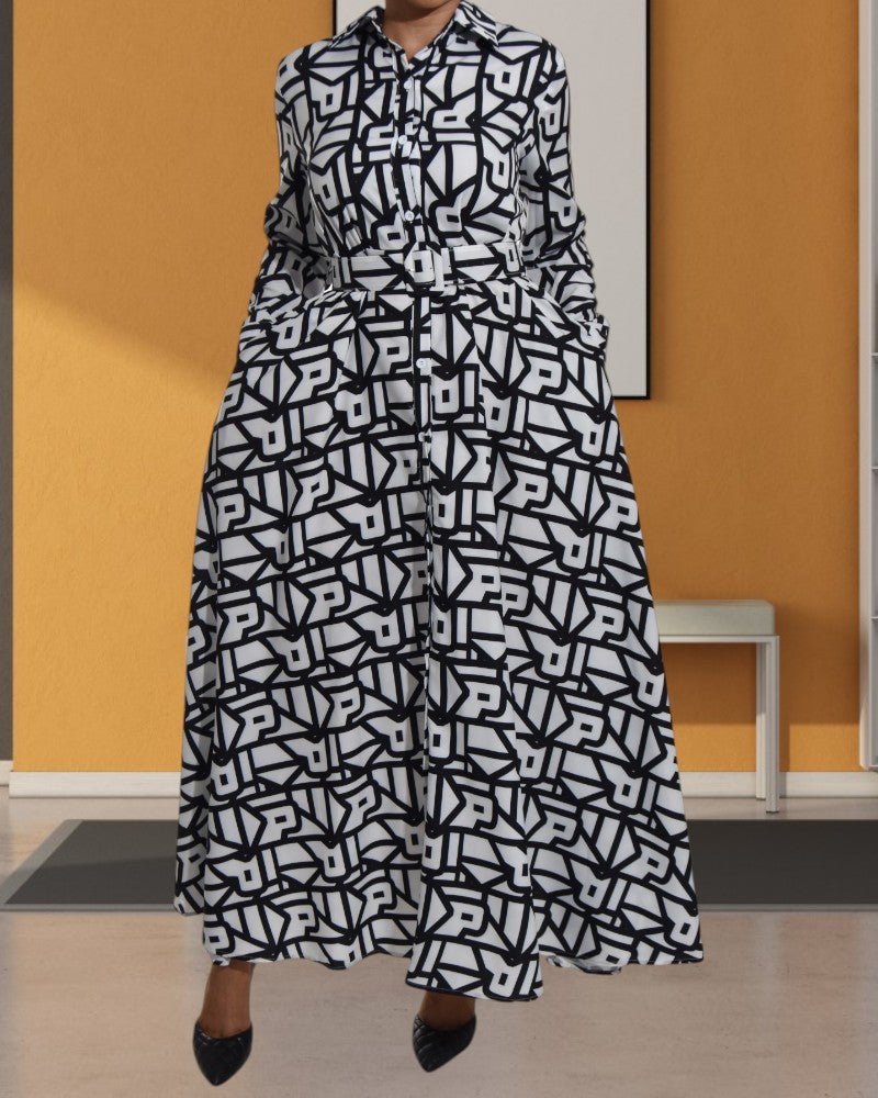 Ladies Maxi Black and White Shirt Dress - StylePhase SA