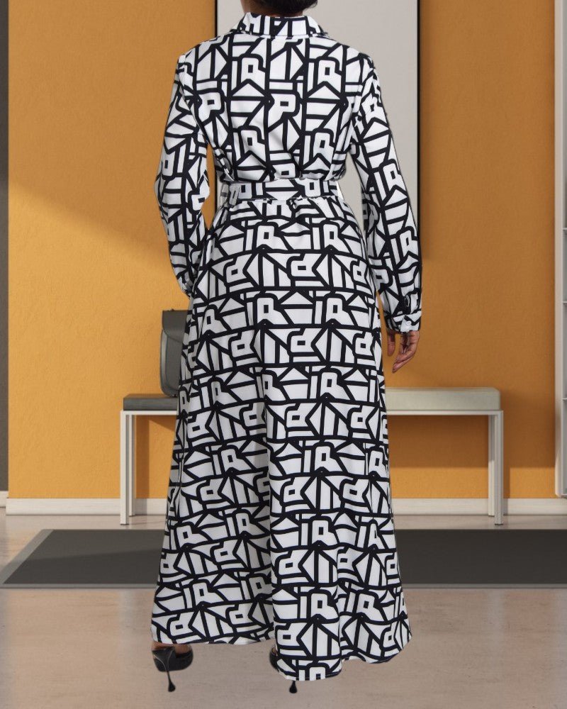 Ladies Maxi Black and White Shirt Dress - StylePhase SA