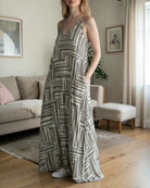 Ladies Maxi Pleated Pocket Dress - Beige Printed - StylePhase SA