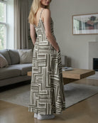 Ladies Maxi Pleated Pocket Dress - Beige Printed - StylePhase SA