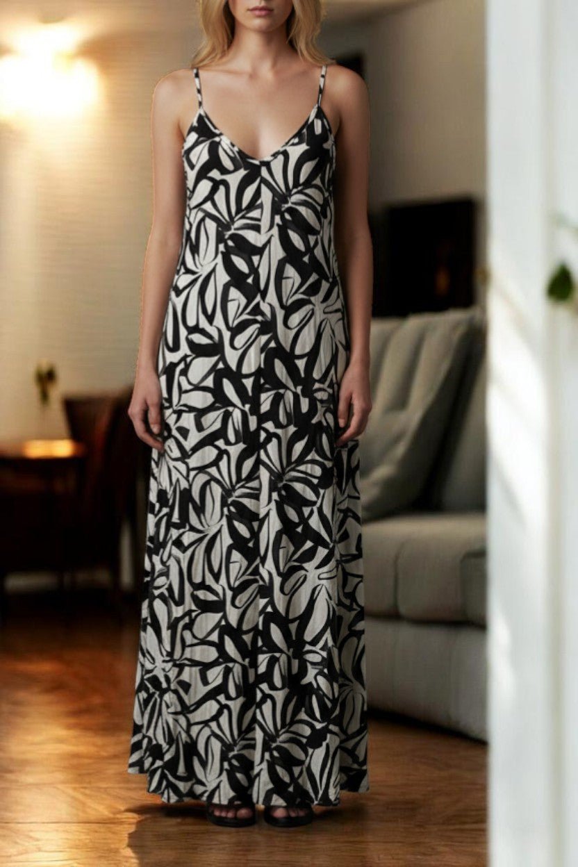 Ladies Maxi Pleated Pocket Dress - Black Flowers - StylePhase SA