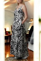 Ladies Maxi Pleated Pocket Dress - Black Flowers - StylePhase SA