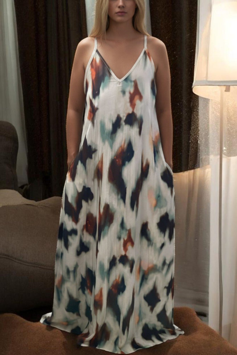 Ladies Maxi Pleated Pocket Dress - Brown Printed - StylePhase SA