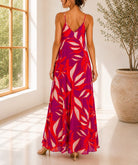 Ladies Maxi Pleated Pocket Dress-Cerise And Orange Floral - StylePhase SA