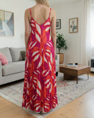 Ladies Maxi Pleated Pocket Dress - Cerise And Orange Floral - StylePhase SA