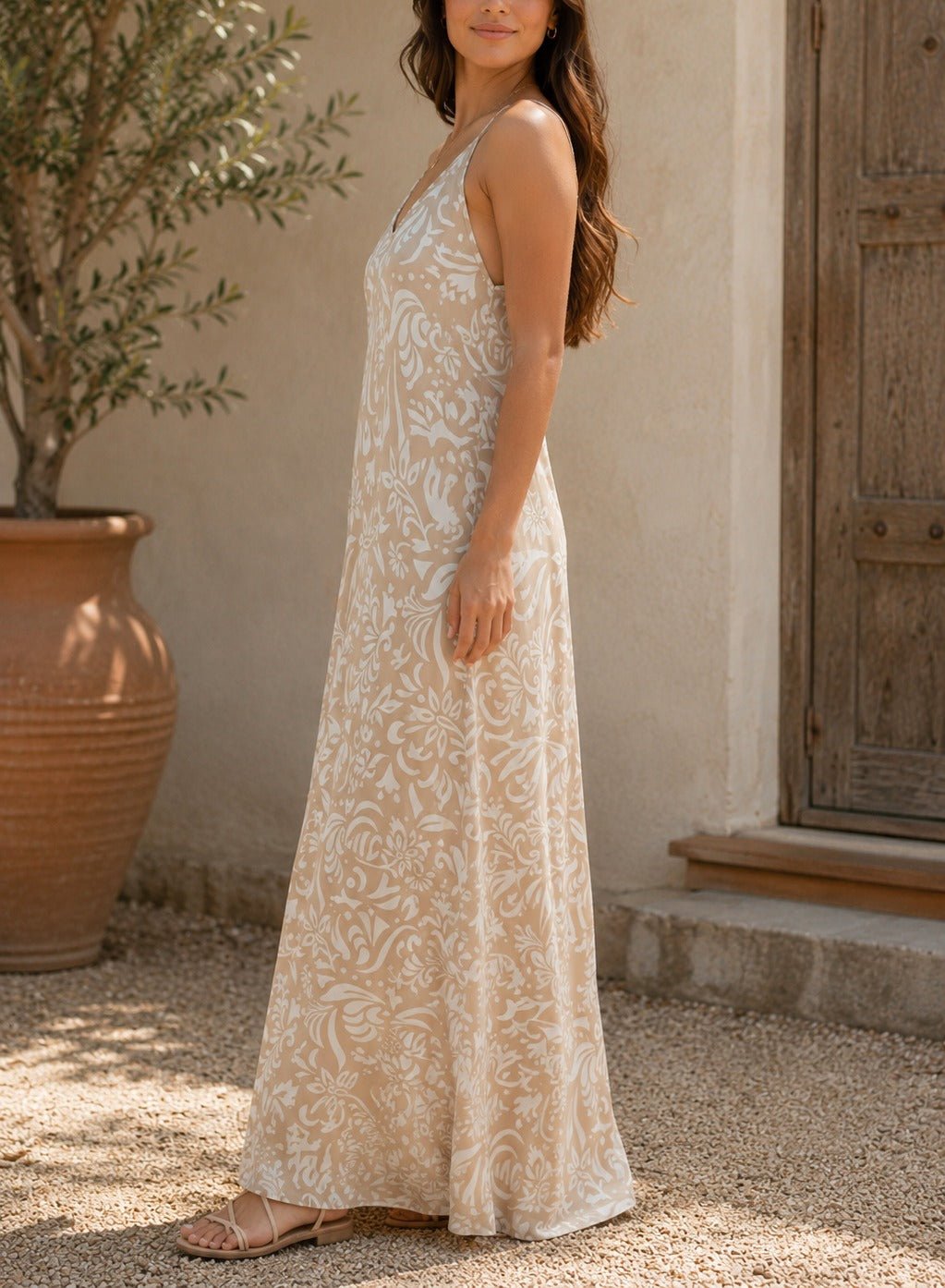 Ladies Maxi Pleated Pocket Dress-Cream Floral - StylePhase SA