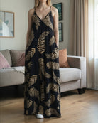 Ladies Maxi Pleated Pocket Dress - Leaf Print - StylePhase SA