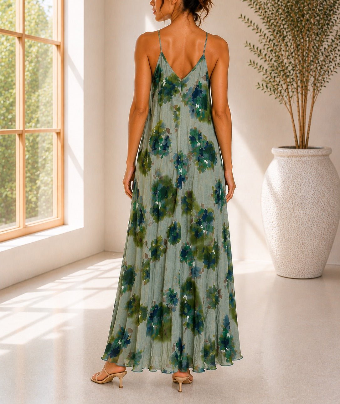 Ladies Maxi Pleated Pocket Dress-Olive Floral - StylePhase SA