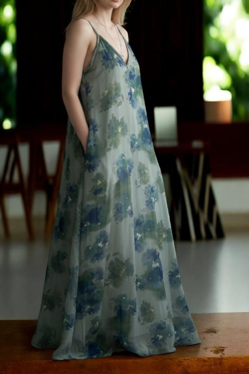 Ladies Maxi Pleated Pocket Dress - Olive Floral - StylePhase SA