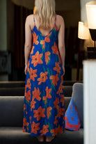 Ladies Maxi Pleated Pocket Dress - Orange And Royal - StylePhase SA