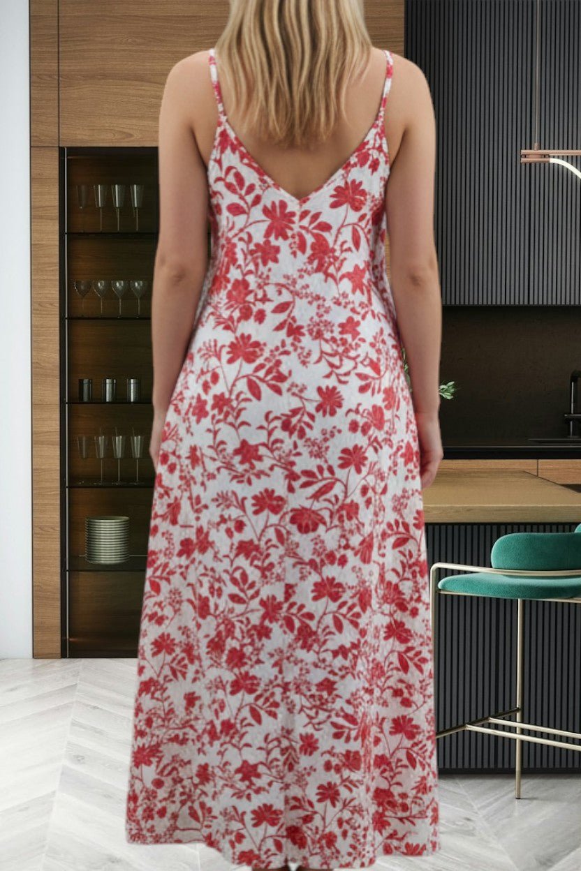 Ladies Maxi Pleated Pocket Dress - Red Floral - StylePhase SA