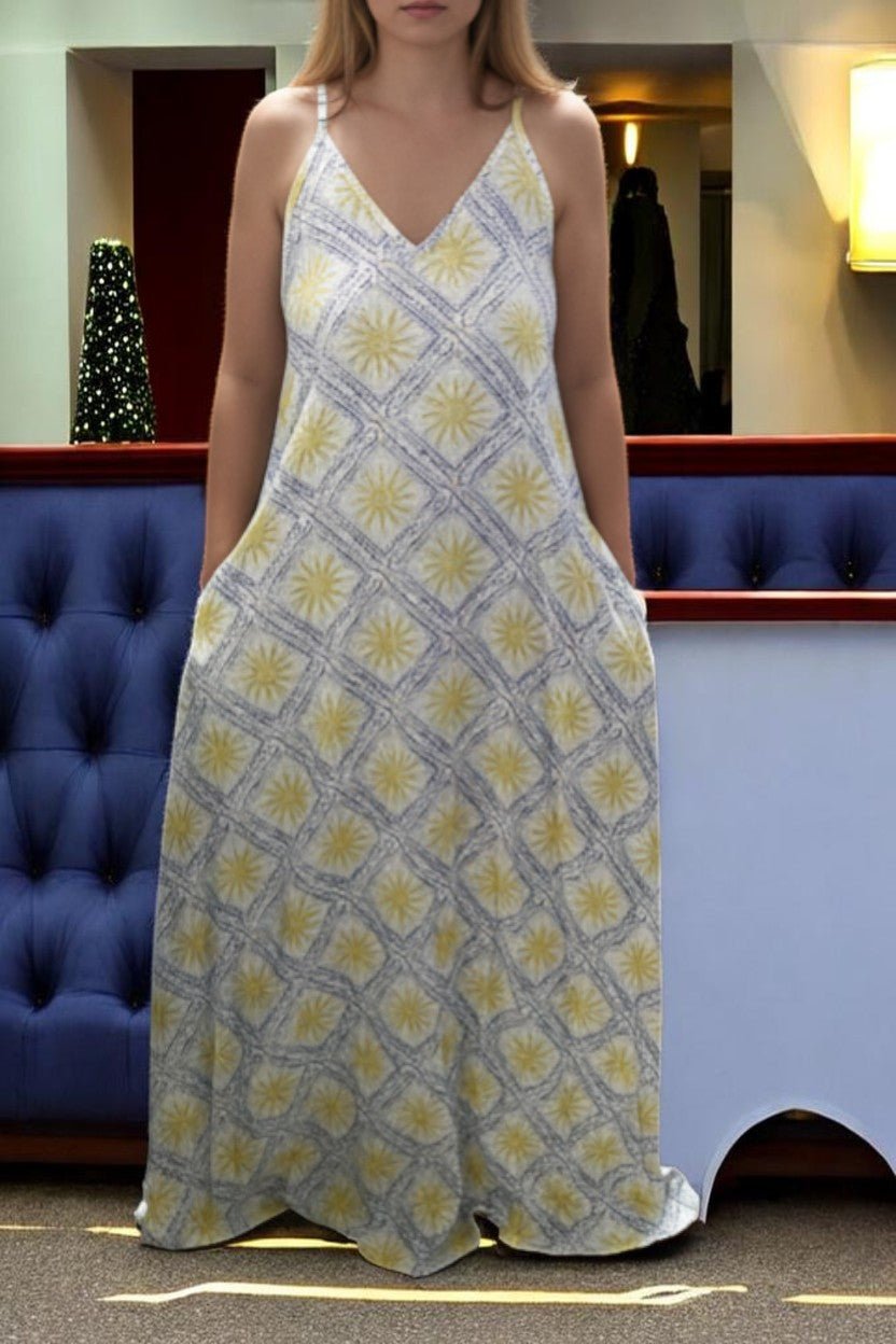 Ladies Maxi Pleated Pocket Dress - Sun Print - StylePhase SA