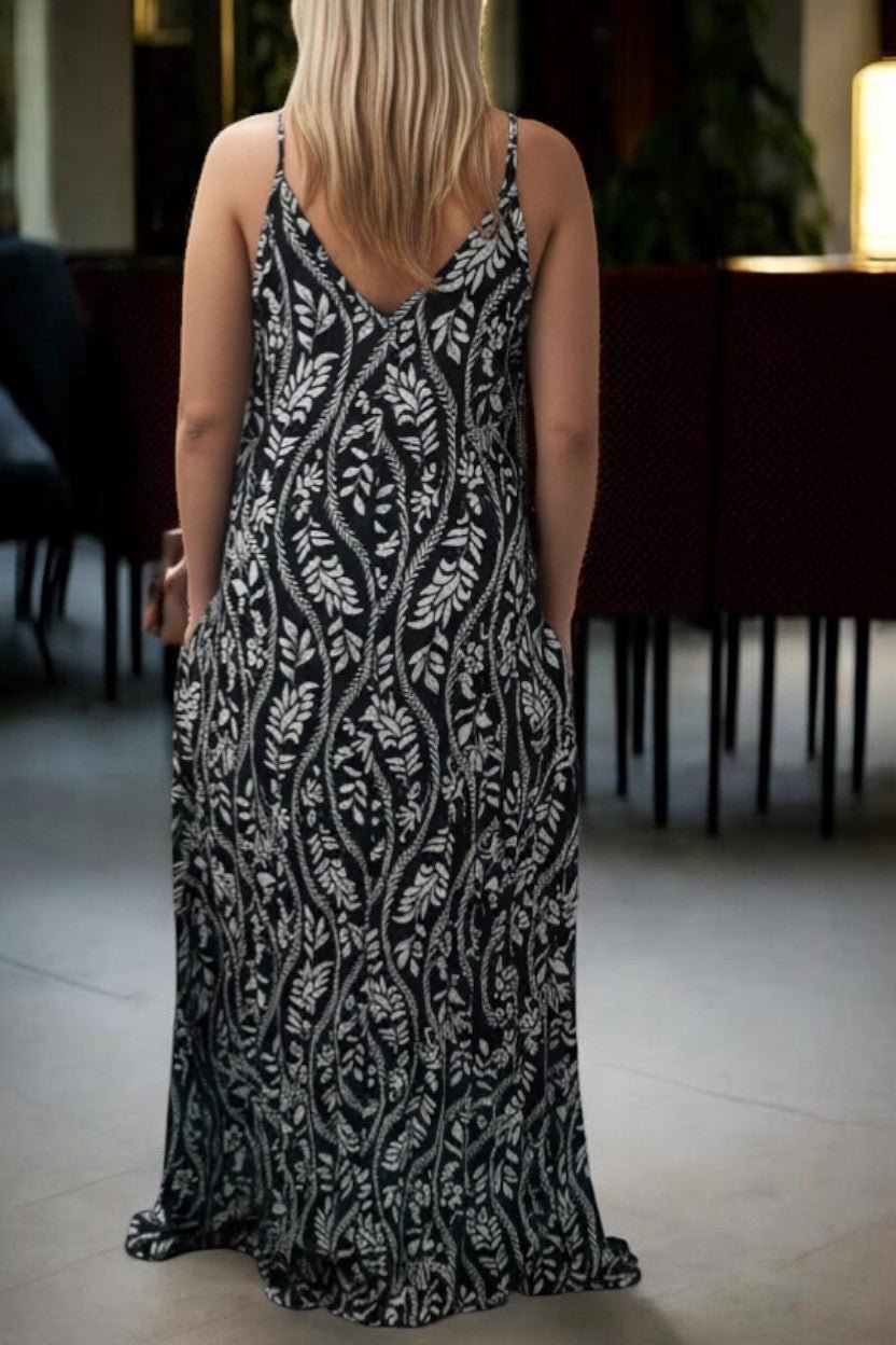 Ladies Maxi Pleated Pocket Dress - White Floral - StylePhase SA