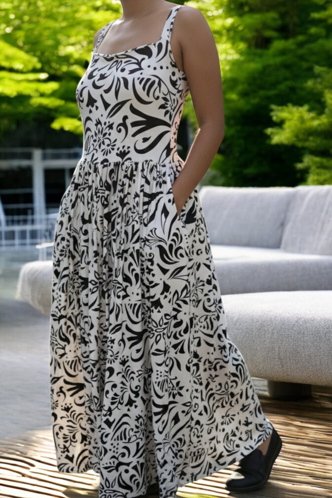 Ladies Maxi Pocket Dress - Cream Floral - StylePhase SA