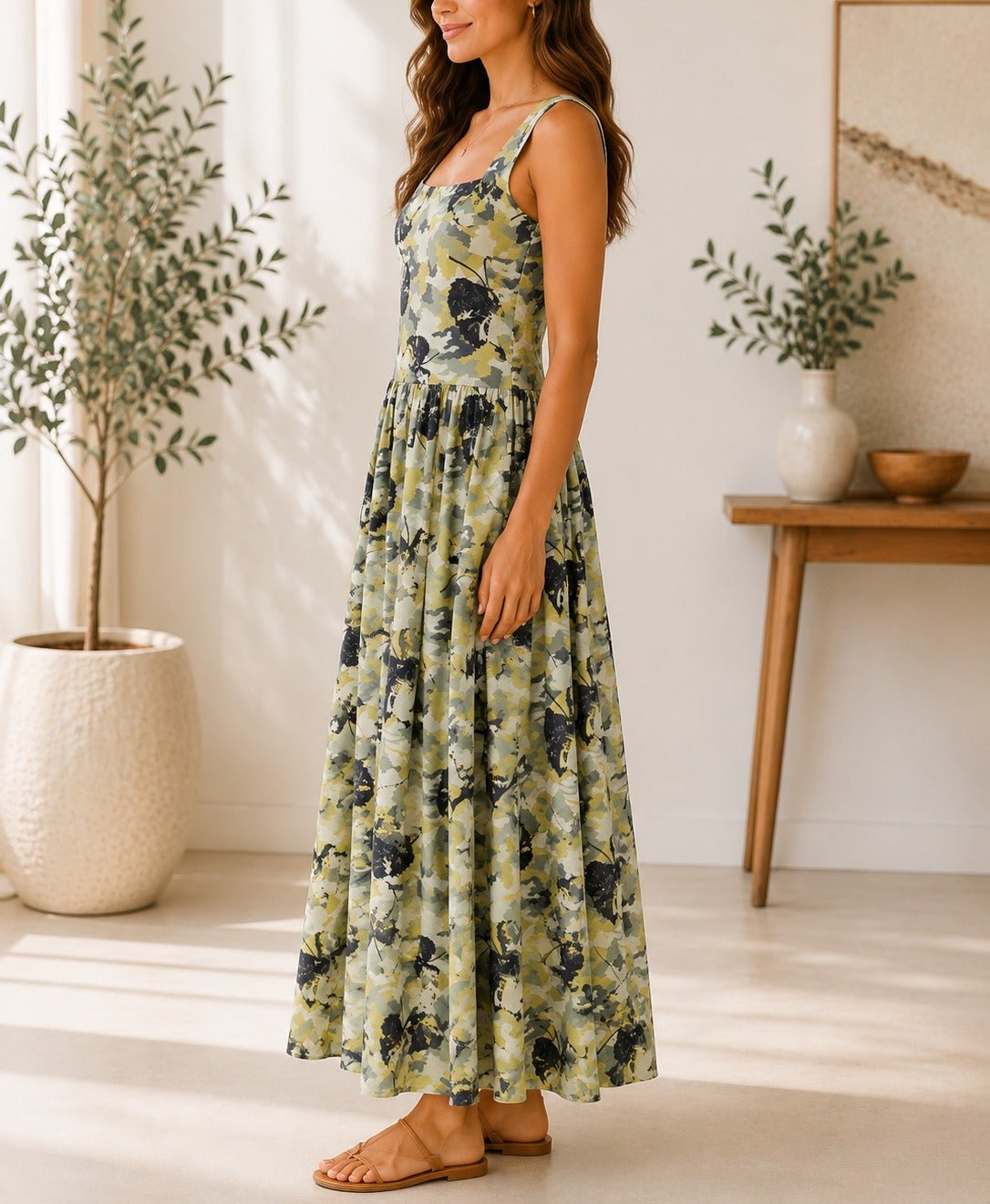 Ladies Maxi Pocket Dress-Green And Olive - StylePhase SA