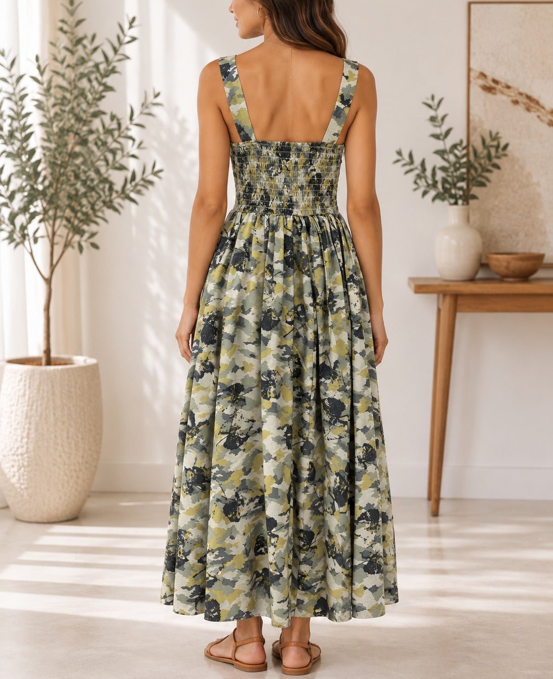 Ladies Maxi Pocket Dress-Green And Olive - StylePhase SA