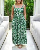 Ladies Maxi Pocket Dress - Green Printed - StylePhase SA