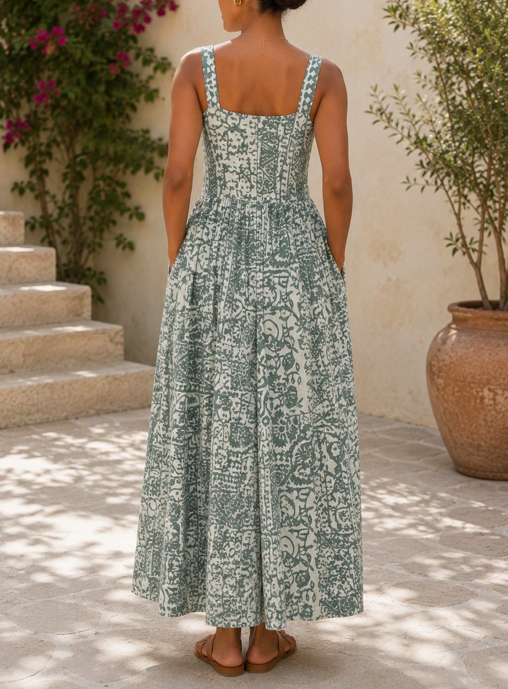 Ladies Maxi Pocket Dress-Mint Floral - StylePhase SA