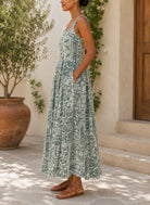 Ladies Maxi Pocket Dress-Mint Floral - StylePhase SA