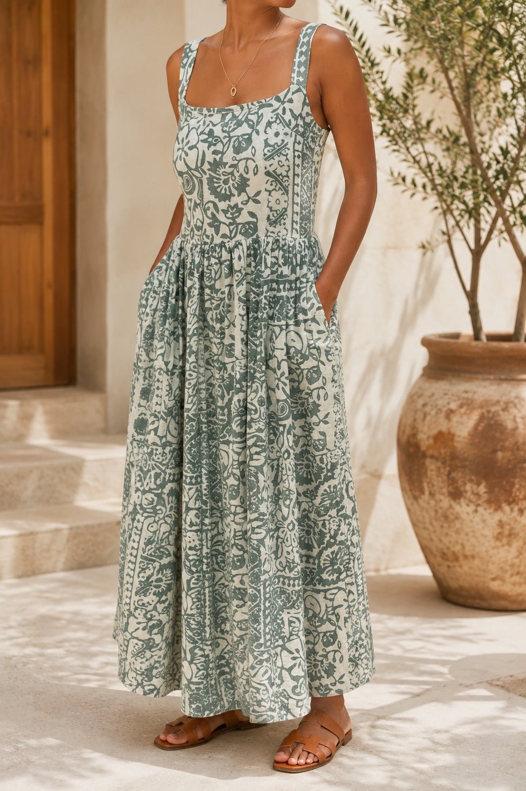 Ladies Maxi Pocket Dress-Mint Floral - StylePhase SA