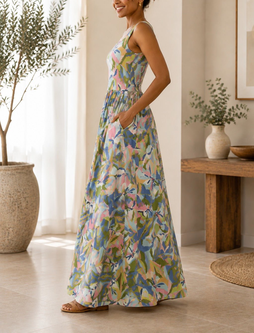 Ladies Maxi Pocket Dress-Multi Color - StylePhase SA