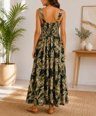 Ladies Maxi Pocket Dress-Olive Leaves - StylePhase SA