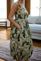 Ladies Maxi Pocket Dress - Olive Leaves - StylePhase SA