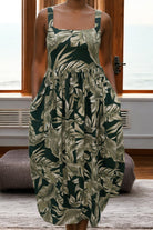 Ladies Maxi Pocket Dress - Olive Leaves - StylePhase SA