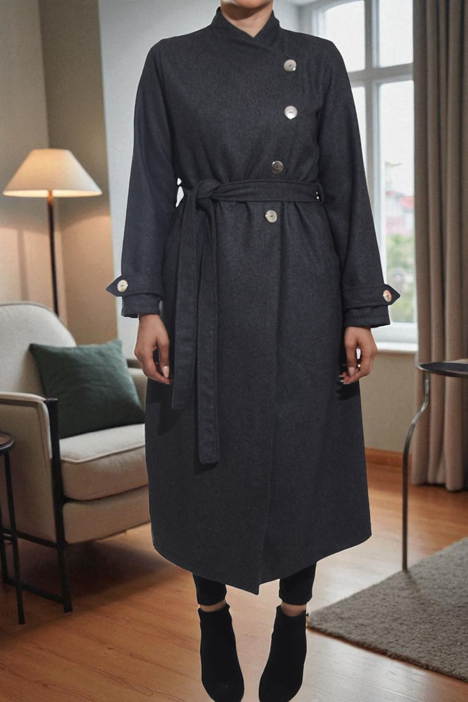 Ladies Melton Charcoal Side Button Coat - StylePhase SA