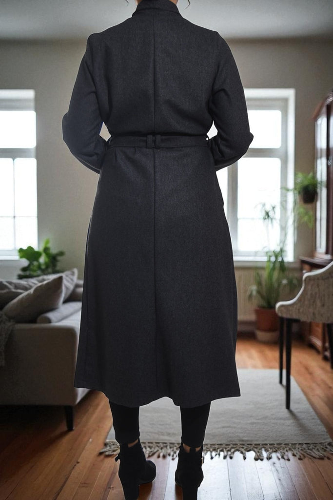 Ladies Melton Charcoal Side Button Coat - StylePhase SA