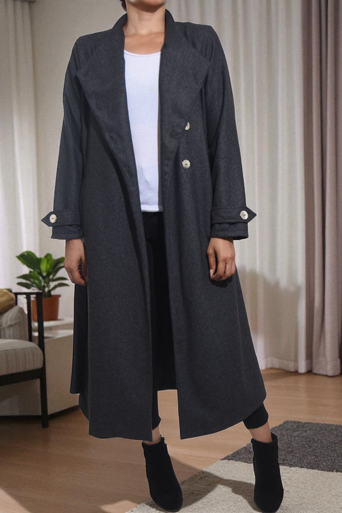 Ladies Melton Charcoal Side Button Coat - StylePhase SA