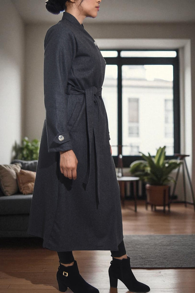Ladies Melton Charcoal Side Button Coat - StylePhase SA