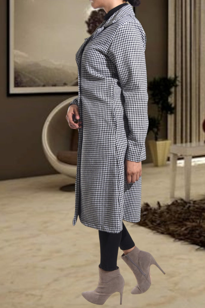 Ladies Melton Heavy Weight Black Check Coat - StylePhase SA