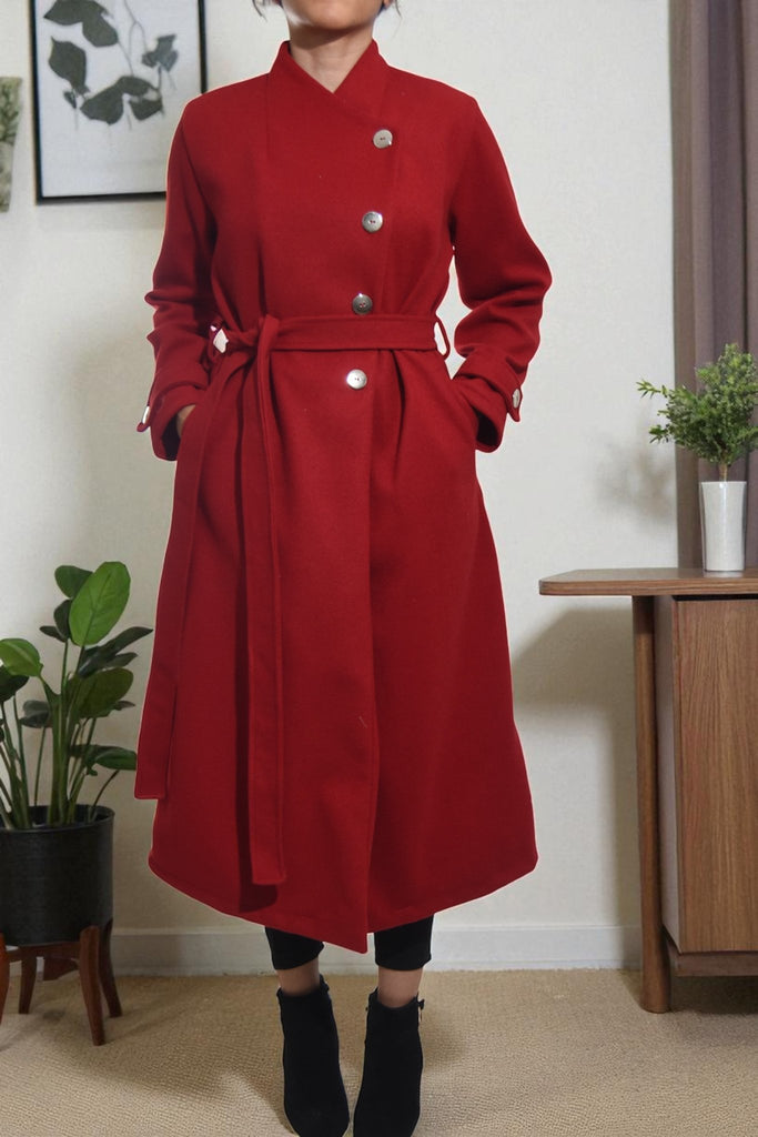 Ladies Melton Red Side Button Coat - StylePhase SA
