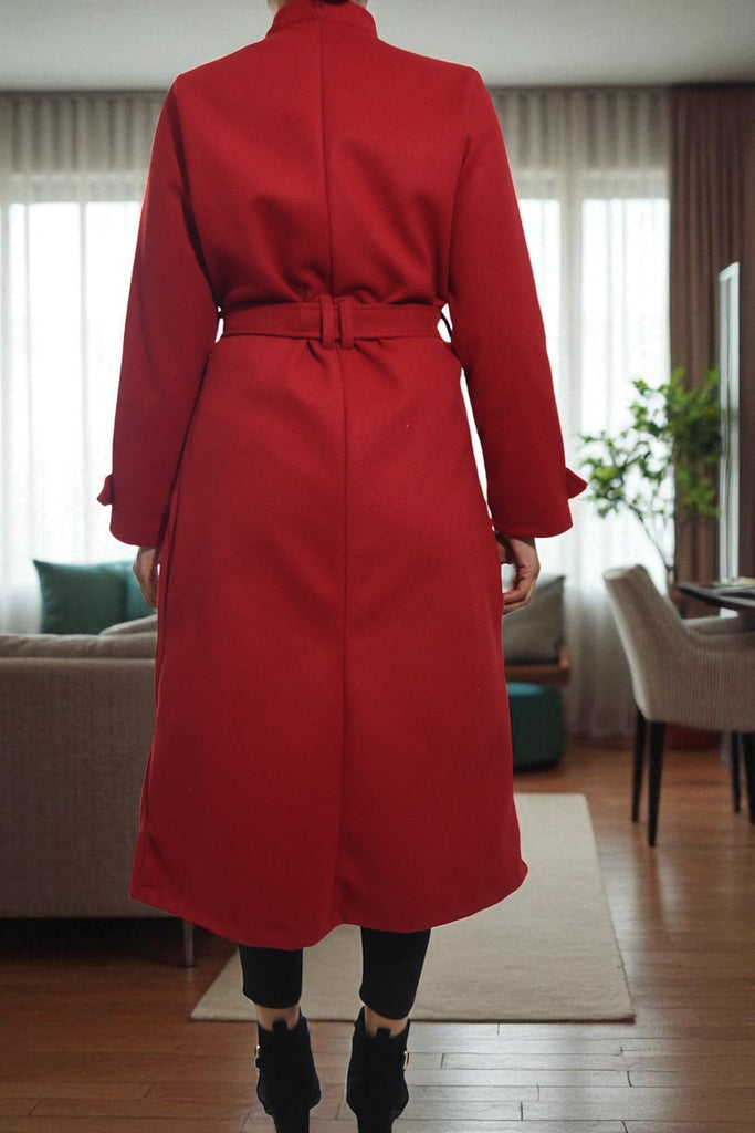 Ladies Melton Red Side Button Coat - StylePhase SA