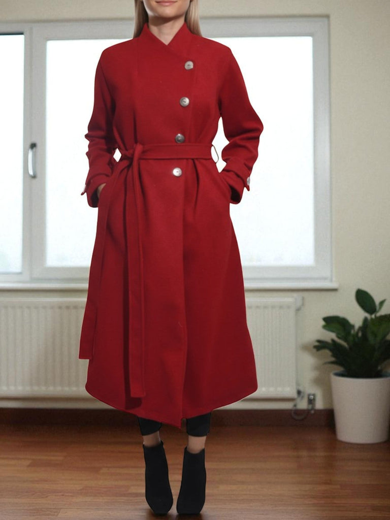Ladies Melton Red Side Button Coat - StylePhase SA