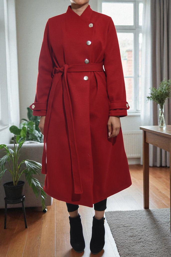 Ladies Melton Red Side Button Coat - StylePhase SA