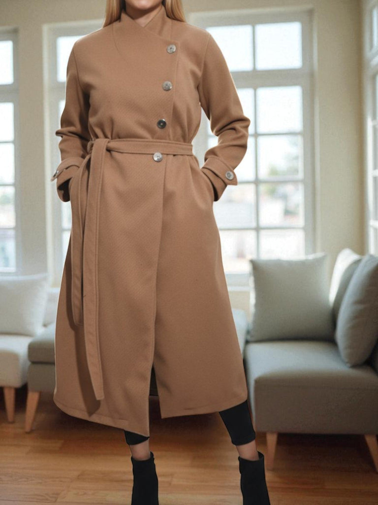 Ladies Melton Tan Side Button Coat - StylePhase SA