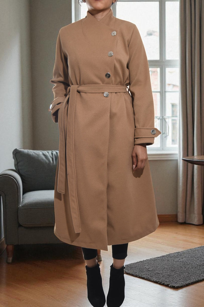 Ladies Melton Tan Side Button Coat - StylePhase SA