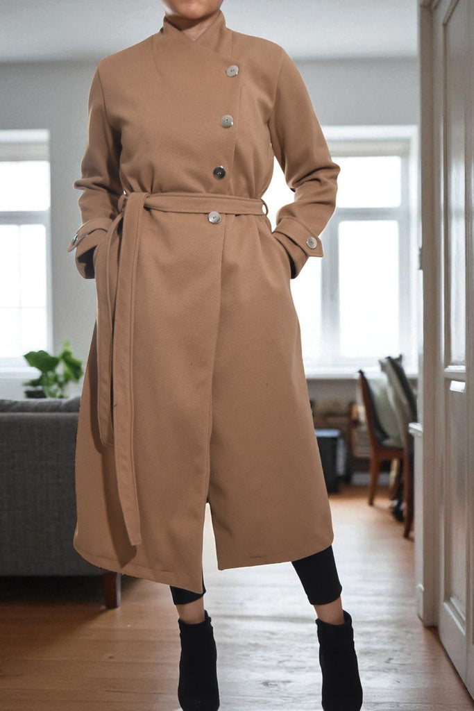 Ladies Melton Tan Side Button Coat - StylePhase SA