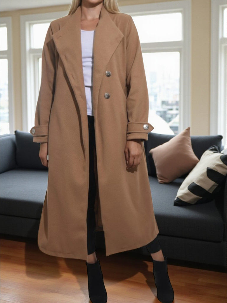 Ladies Melton Tan Side Button Coat - StylePhase SA