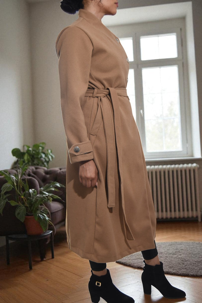 Ladies Melton Tan Side Button Coat - StylePhase SA