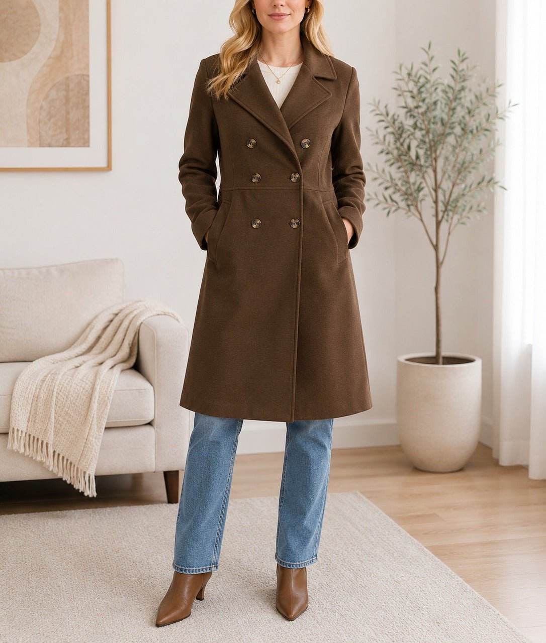 Ladies Mid Brown Double Breast Coat - StylePhase SA
