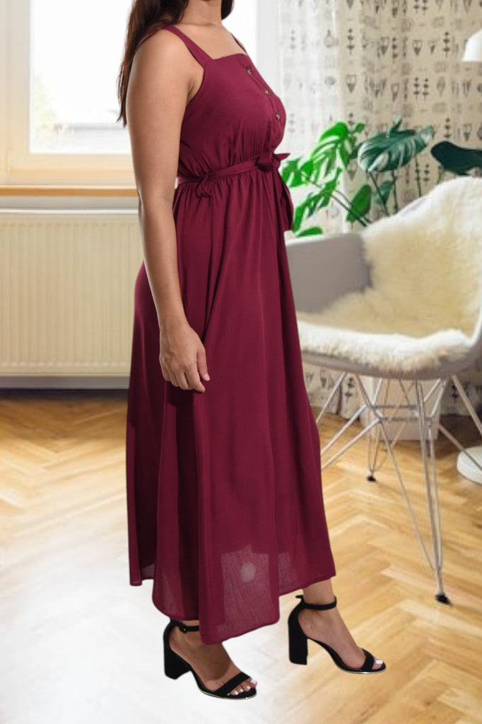 Ladies Midi Maroon Tie Dress - StylePhase SA